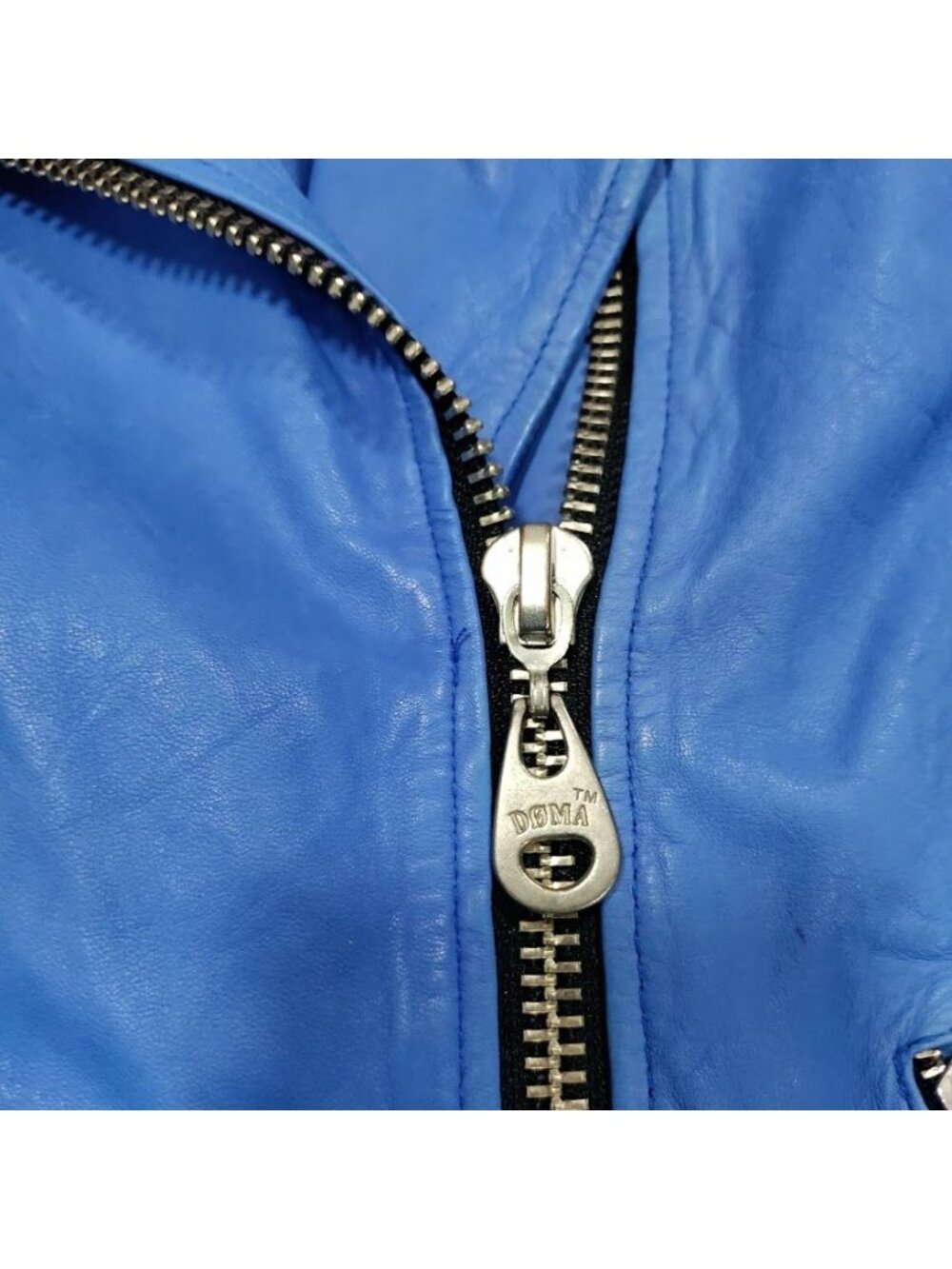 Doma Womens Blue Leather Moto Jacket XS With Zipper Details & Asymmetrical Front - Picture 12 of 15